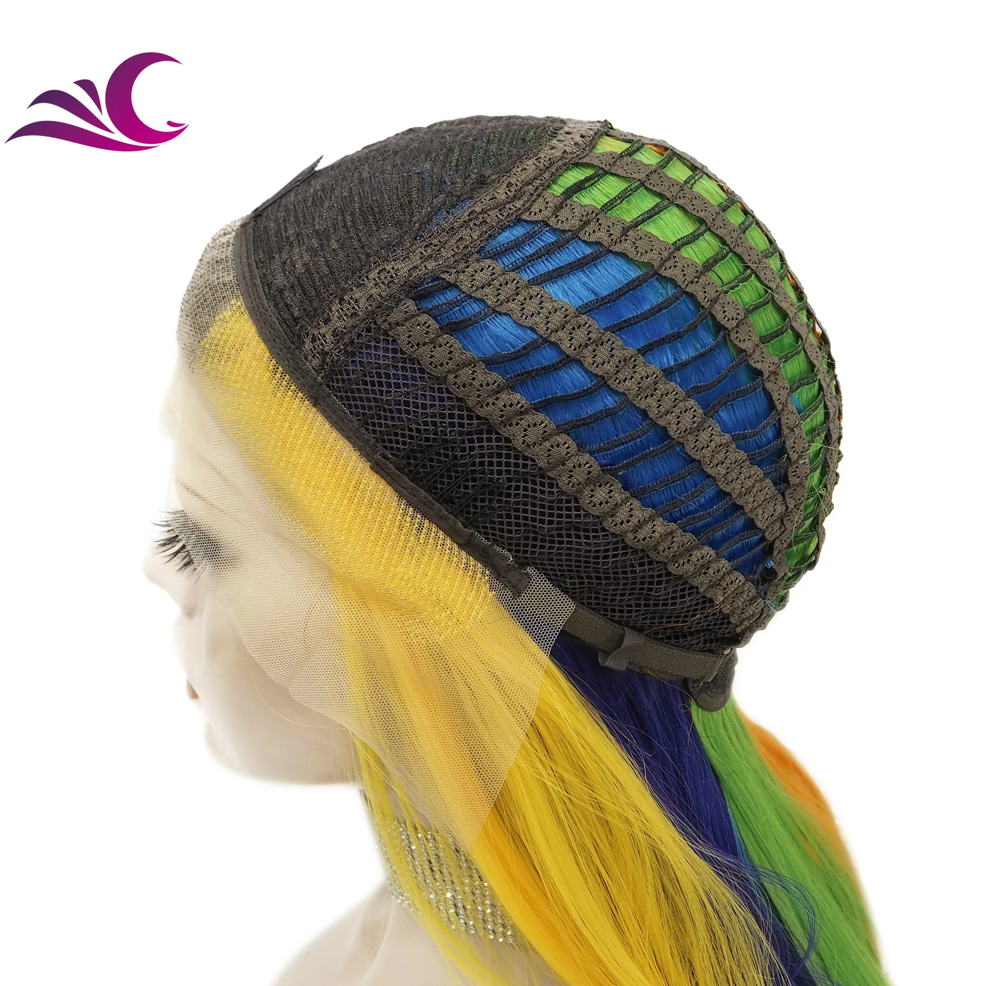 Celebrity Ombre Brown Rainbow Multicolor Wig Silky Straight Heat Resistant Fiber Synthetic Lace Front Wig for Cosplay