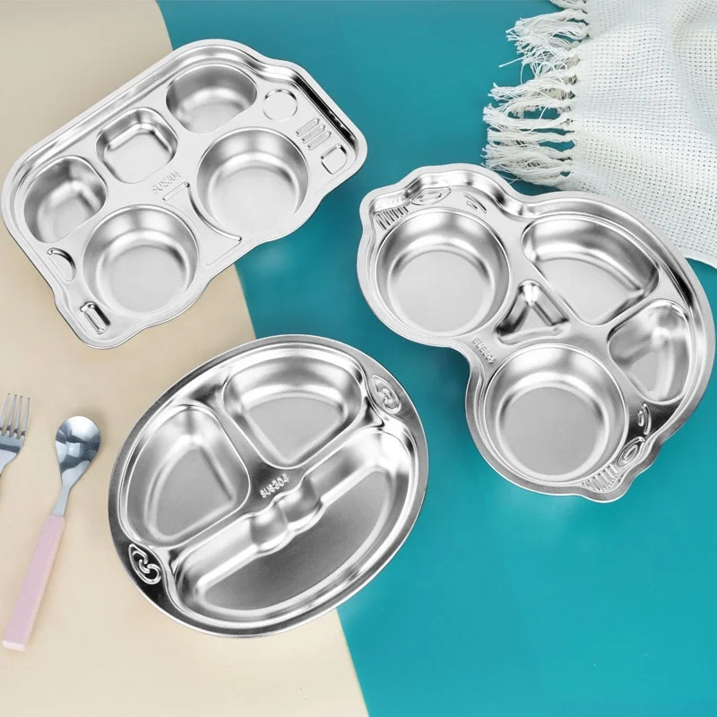 stainless steel 304 kids food plate trays with multi compartments