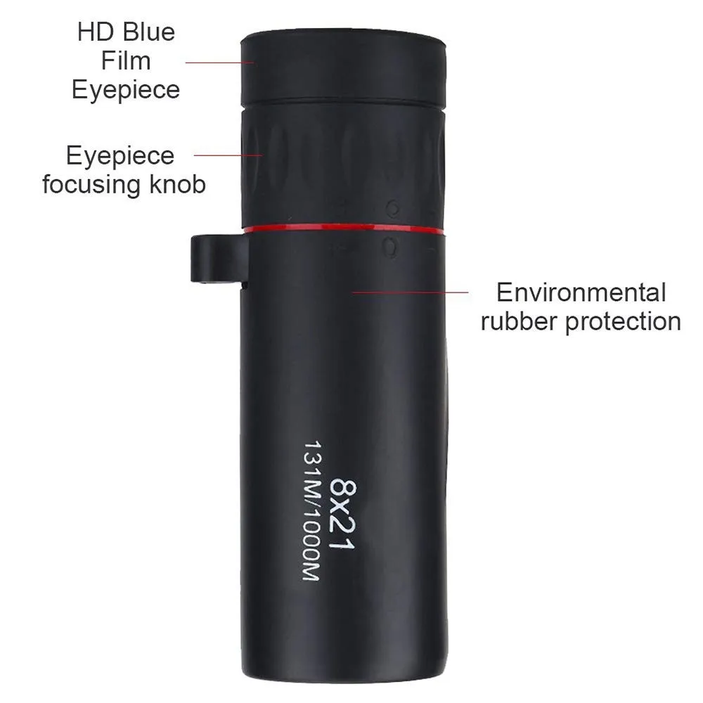 Portable Mini Monocular Telescope 8x21 High Power Monocular Scope, Waterproof Shockproof HD FMC Green Film Lens Monoscope