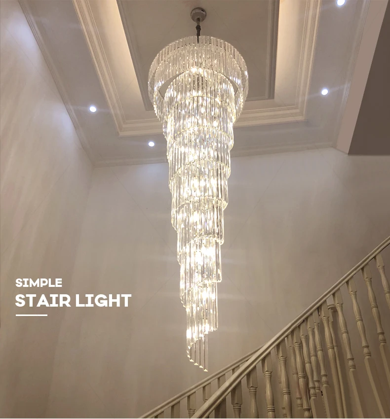 Classic gold modern hang lamp large luxury chandelier hotel villa big crystal light long spiral staircase chandelier
