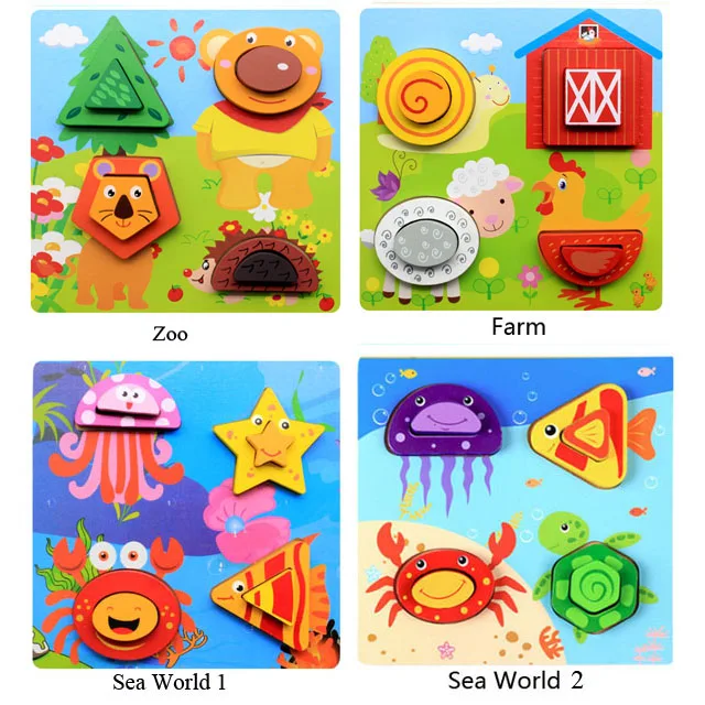 4 Designs Jigsaw Puzzle Cartoon Animation Kids 3D Wooden Puzzles Toys