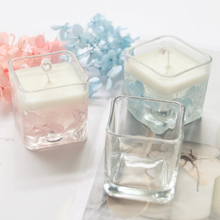 High quality Custom Logo  Empty square Container Wide Mouth Glass Candle Jar For Candle Making