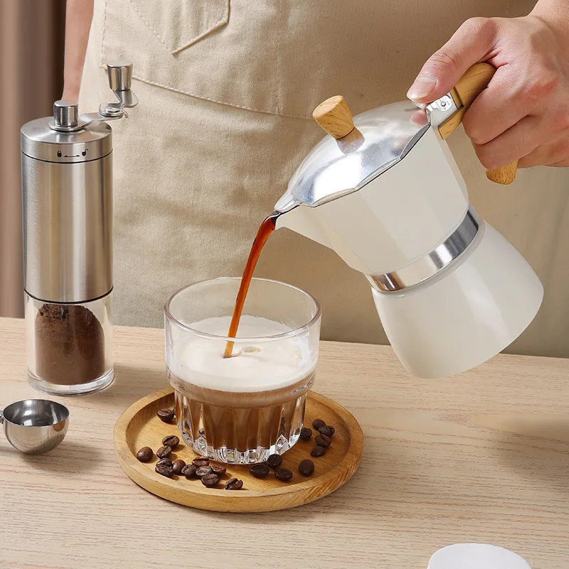 Manufacturer Coffee pot gift box Moka pot set 3 cups 150ML7-piece aluminum electric furnace bean grinder