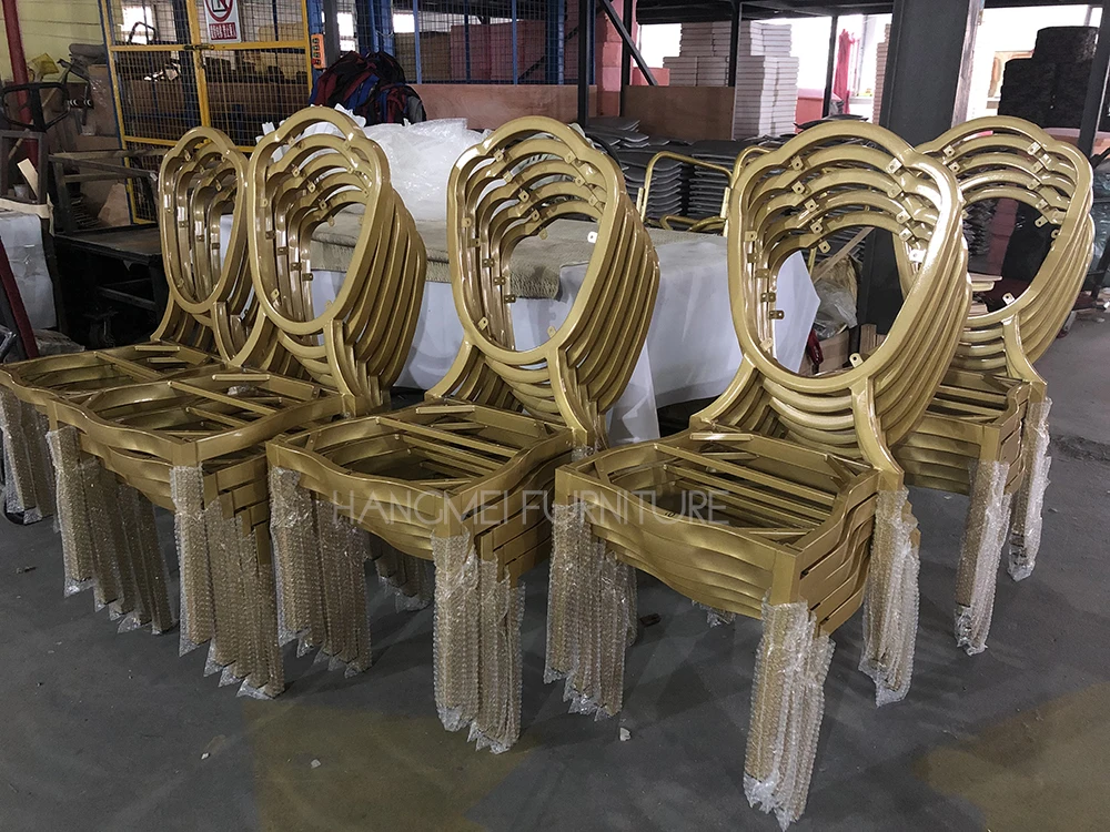 Hotel Furniture Customized Gold Metal Soft Padded Used Dining Restaurant Wedding Banquet Hall Chairs