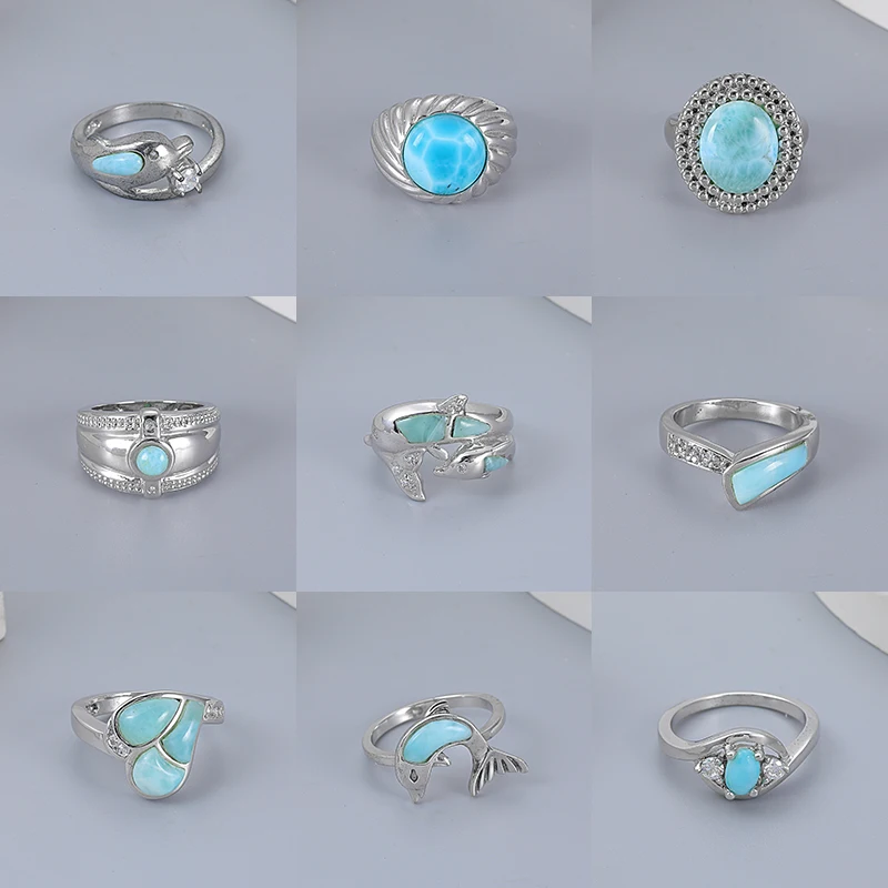 XYOP 925 Sterling Silver Jewelry Charming And Flawless Style Larimar Rings Customized Wholesale Gift For Women