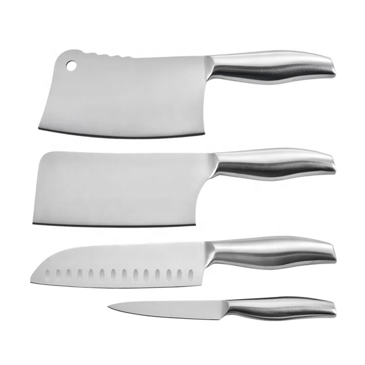 4 Piece High Quality Heavy Duty  Stainless Steel Hollow Handle Kitchen Bone Chopping Knife Set