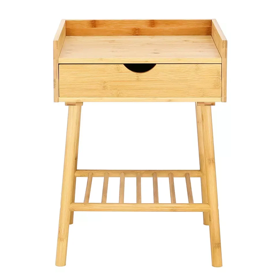 Modern Design Solid Bamboo Bedside Table with Storage Drawer for Bedroom