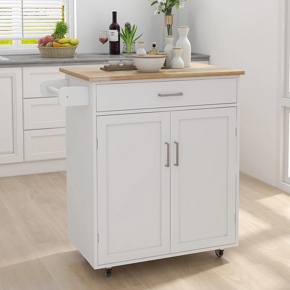 Modern Removable Kitchen Island Serving Counter With Wheel Storage Cupboard