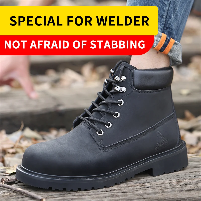 THREEDIV Labor Protection Fiber Upper Breathable Smash Proof Mens Welder Safety Work Boot