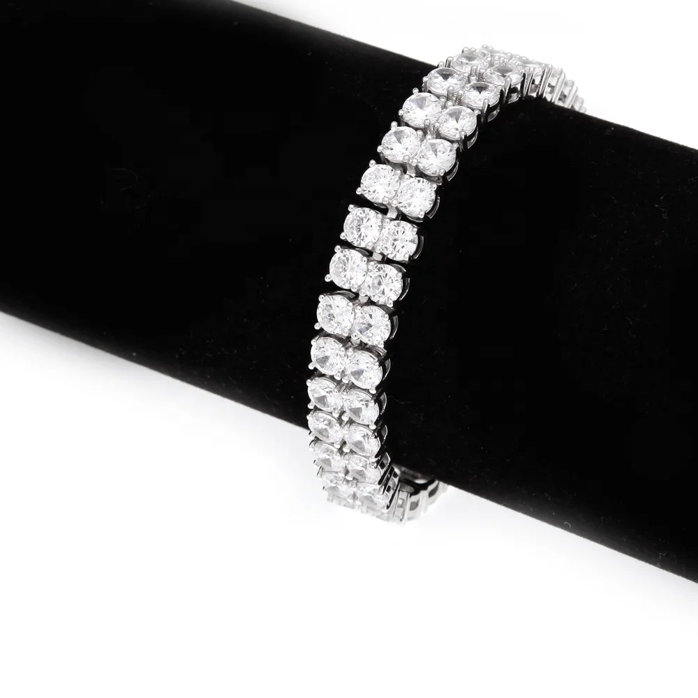 wholesale hip hop cz diamond iced out 2 rows tennis bracelet