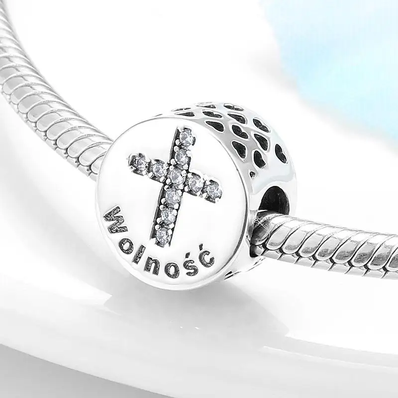 Real 925 sterling silver Hope metal Beads Virtues of the Bible Cross CZ Charms for Bracelets jewelry making for Gift Party Daily