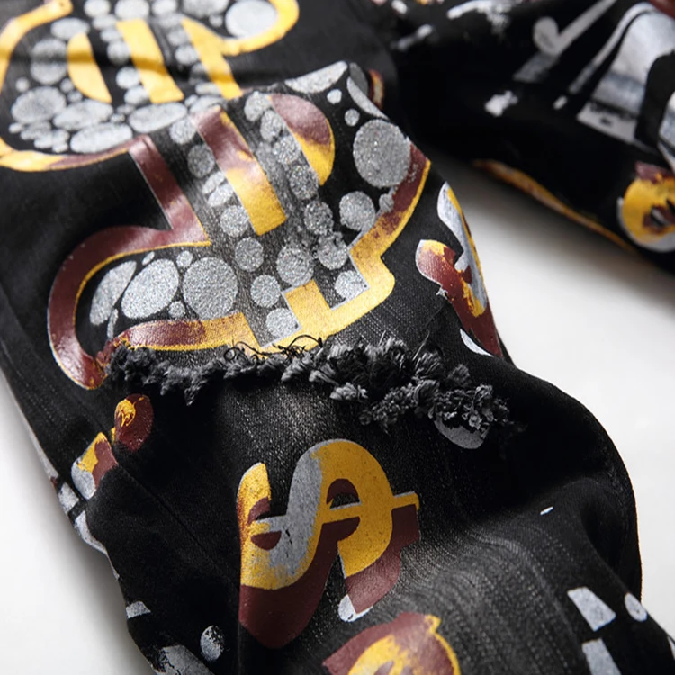 
oem mens graffiti jeans stretch with holes skinny jeans men 2020 