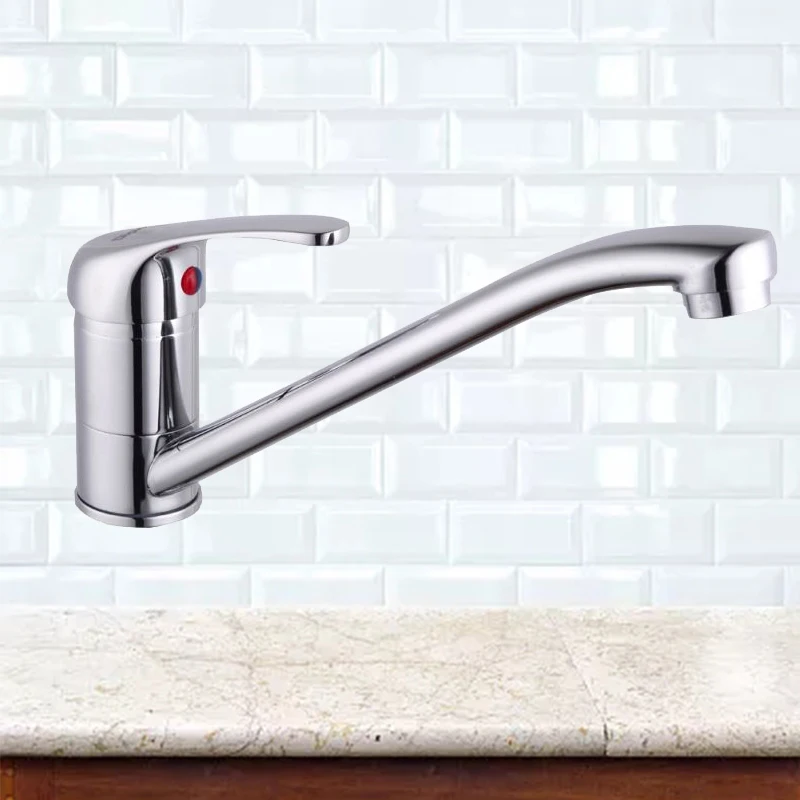 Hot Sale Silvery Sink Mixer Taps: Single Lever Kitchen Mixer Faucet, Ceramic Valve, Polished Wall-mount Kitchen Tap Chrome 450g