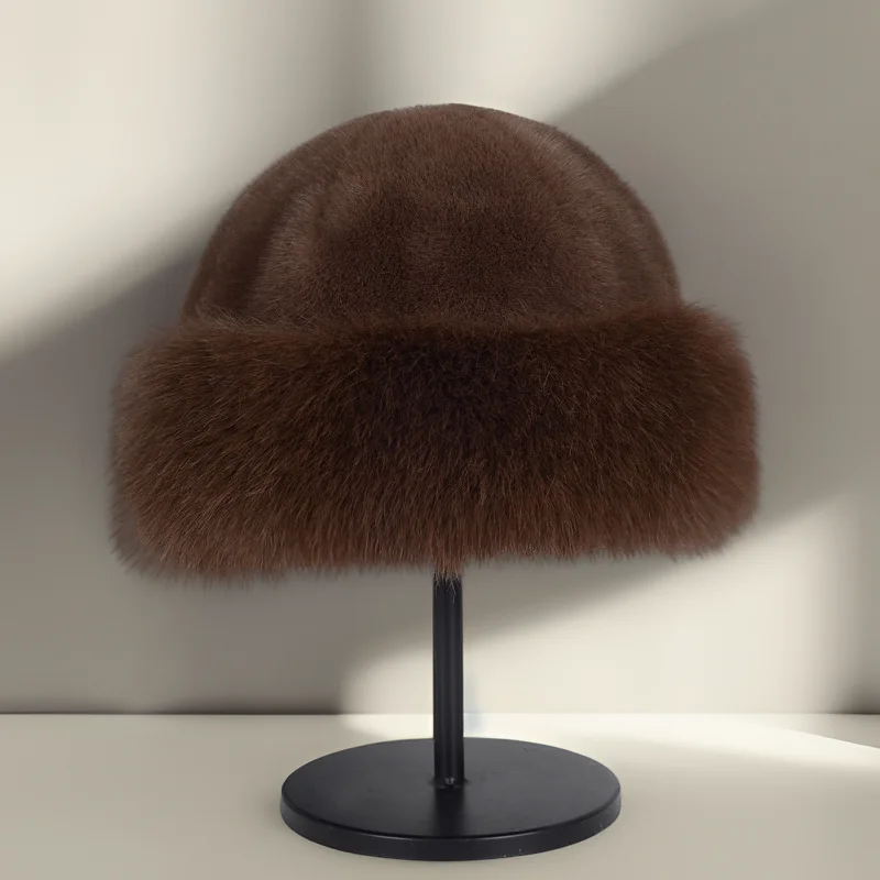 Design Custom Logo Girl Women Female Fluffy Fuzzy Faux Fur Fisherman Winter Hat Adults Bucket Hat