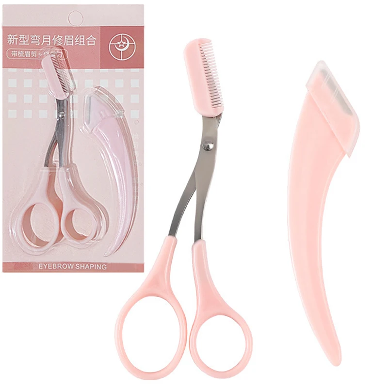 2pcs Eyebrow Trimmer Makeup Tools Eyebrow Scissors with Comb Eyebrow Razor Grooming Kit for