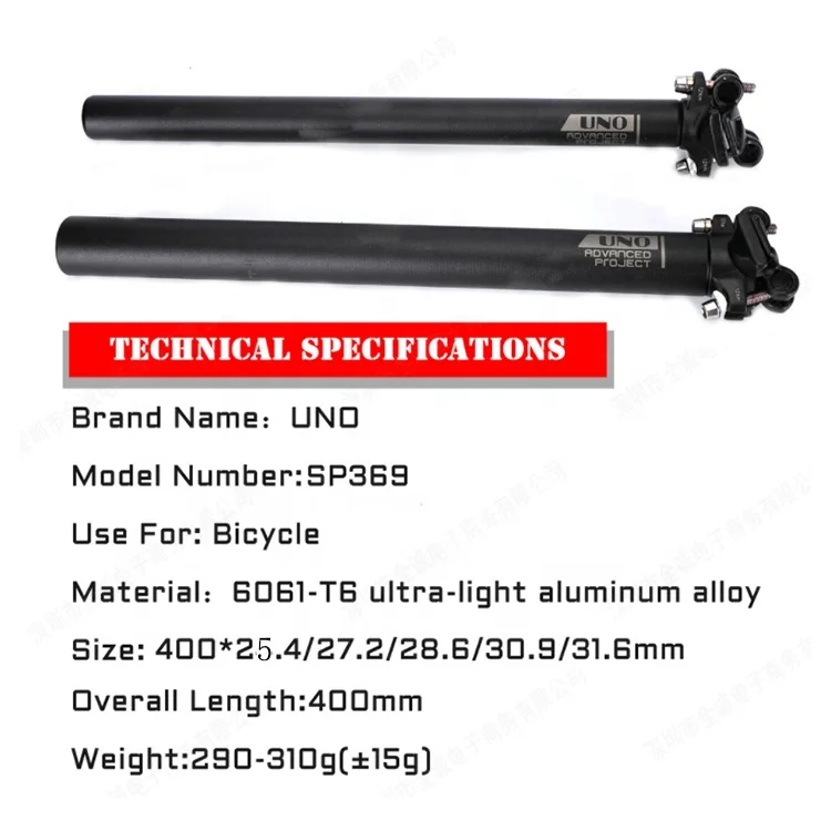 Uno Bike Alloy 400mm Seat Post Hot Selling Bike Seat Post 25.4/27.2/28.6/30.9/31.6mm Seat Post