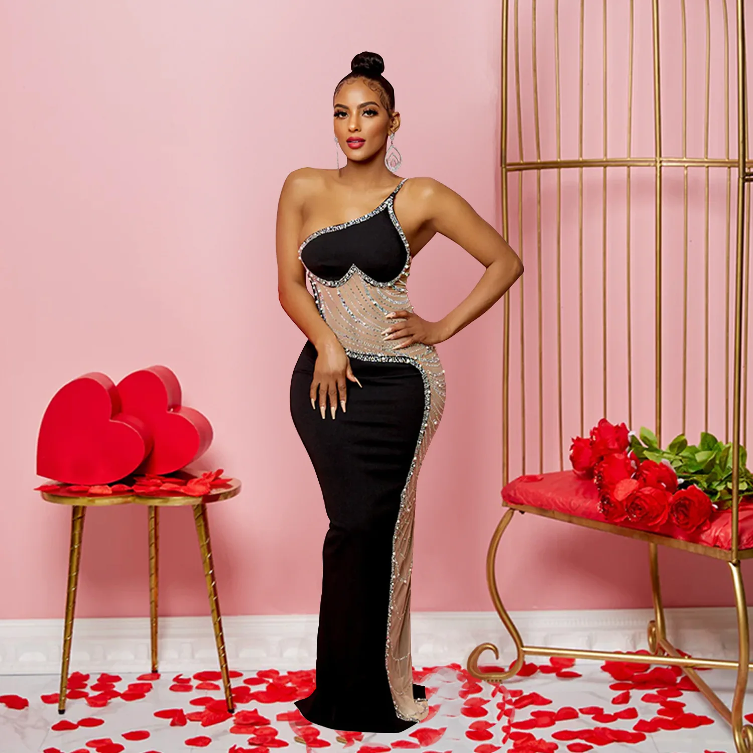 FS8940A Women Sexy Party Club Bodycon Long Dress Backless Sequined Evening Dress