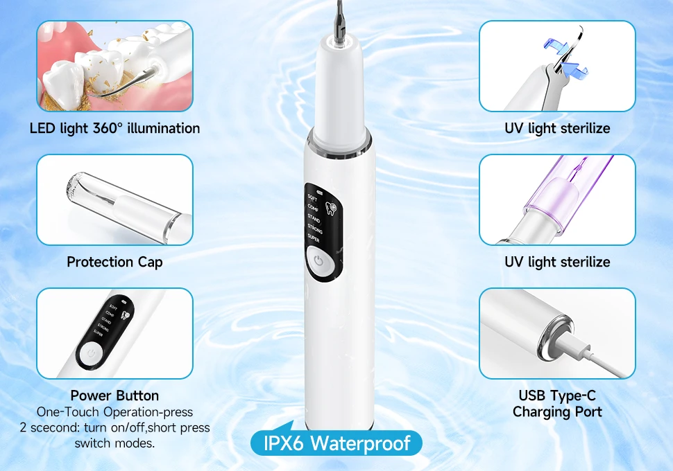 Portable Ultrasonic Tooth Whitening Device IPX7 Dental Scaler Deep Cleaner Vacuum Cleaner Tartar Multi-purpose Accessories