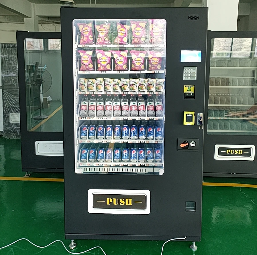 Snacks food beverage vending machine with card reader and coin cash payment