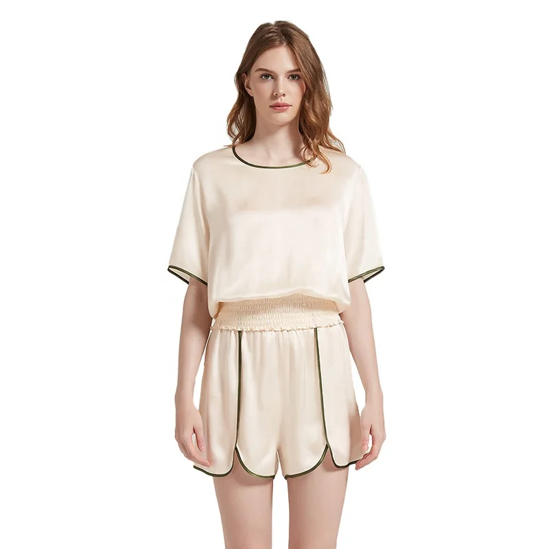 Summer contrasting colors short sleeves and shorts silk sets fashion lovely nice looking for home wear and worn externally