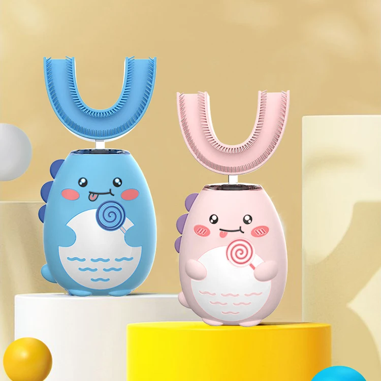 New soft auto 360 u shaped electric sonic toothbrush for baby kids children with travel case