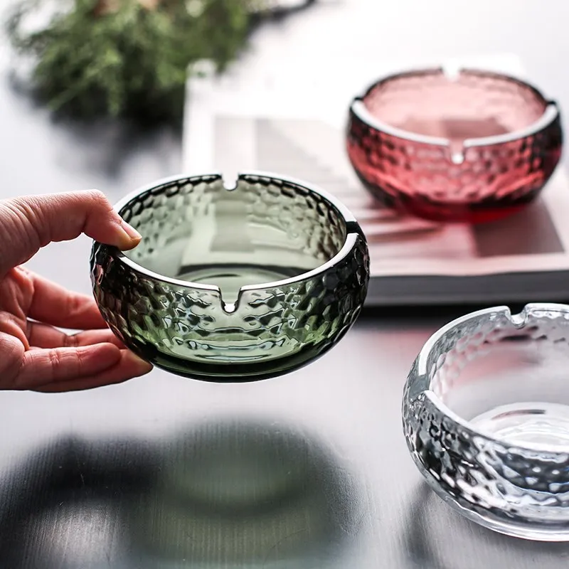 Creative Crystal Glass Cigar Ashtray Round Transparent Beautiful Smoking Set Accessories Tools Home Office Coffee Bar Decoration