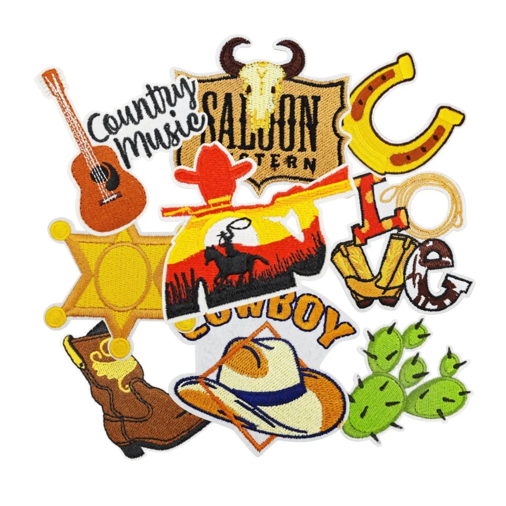 Wholesale Sequins Embroidery Cheer Western Cowboy Sequin Patches Word Iron On Clothes Hat Patch Colorful Shiny