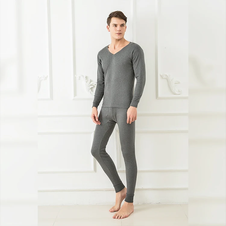 Удобная модная мужская хлопковая Термоодежда с длинным рукавом и V-образным вырезом