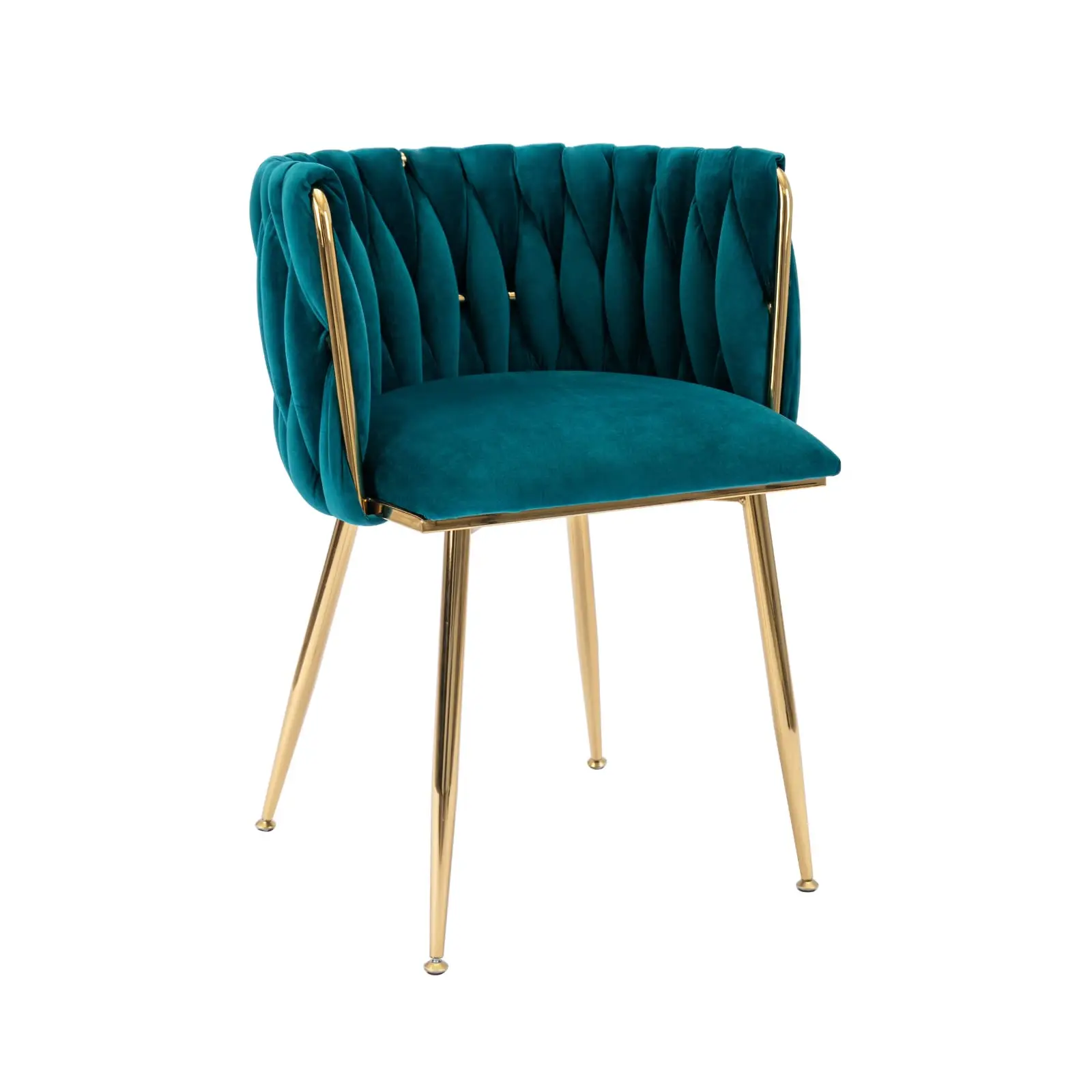 Blue-green Accent Chair Modern Dining Chair Woven Velvet Upholstered Dining Chair With Bucket Back And Gold Metal Legs
