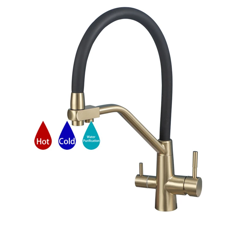 Luxury Pull Out Brushed Gold Stainless Steel 304 Kitchen Mixer Taps Sink Faucets for Purifier Drink Water Faucet