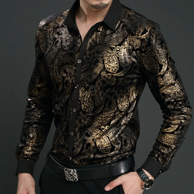 
New spring clothes for men pleuche printing long sleeve Size M-3XL Slim shirts 