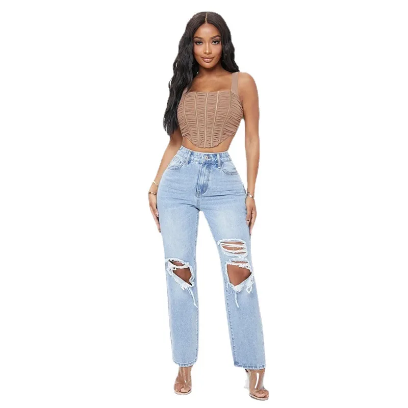 New Design Hip Lifting High-End Custom Fashionable Basic Casual Pencil Denim Pant Boyfriend Jeans For Women