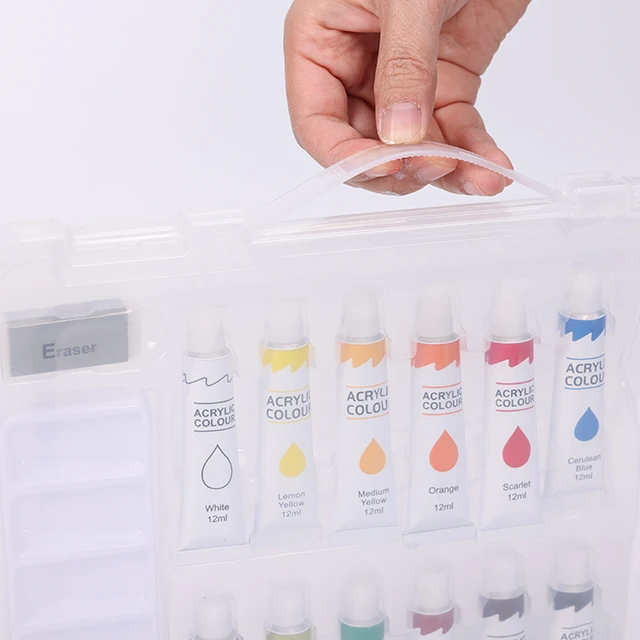 Easy-take acrylic paint and watercolor set with paint brushes and painting palette and a eraser