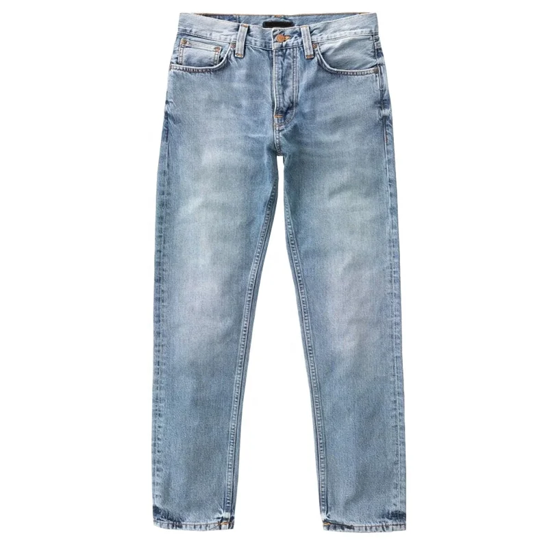 Super Clean Button Fly Slim Leg Opening Orgnic Cotton Hazy Bright Blue Washed 2020 New Model Mens Jean Pants