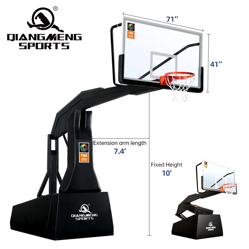 Caster Basketball Stand Foldable Hydraulic Basketball System FIBA Heavy Duty Professional Basketball Hoop 10 Feet