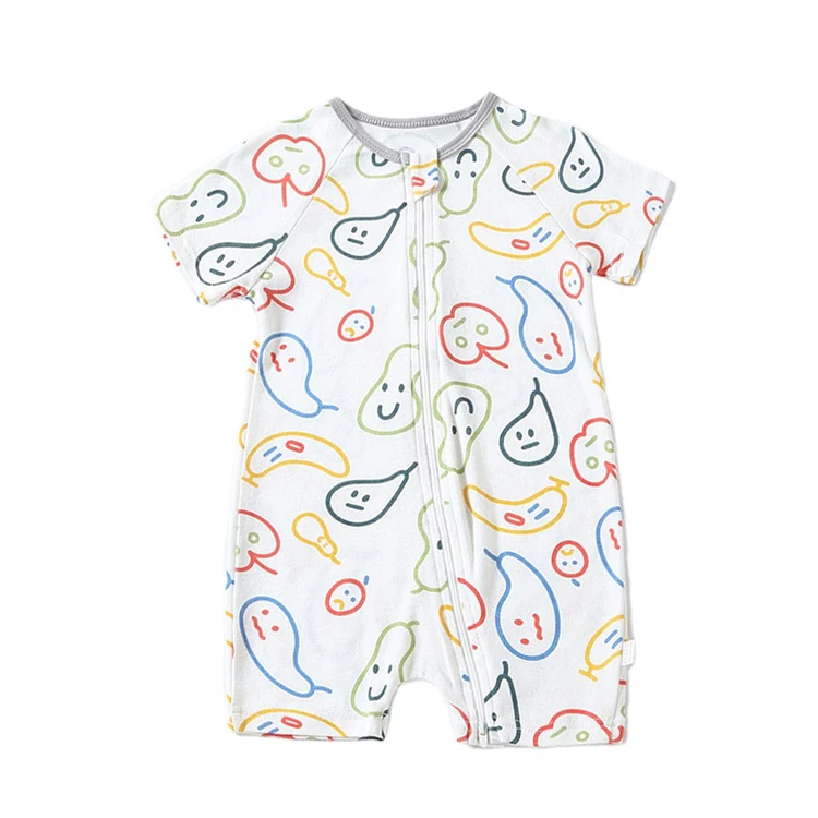 Cartoon Printed Baby Boys Girls Jumpsuit Short Sleeve Bodysuits Infant Onesie for 0-12 Months