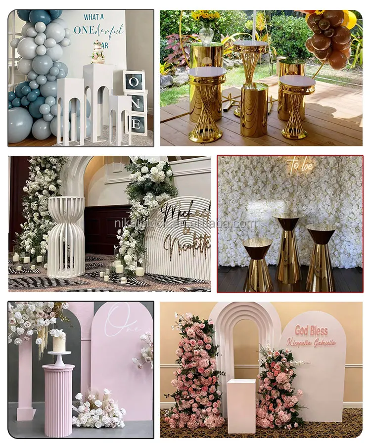 NIKA Golden Metal Wedding Decoration Cake Square Pillar Stand Plinth For Party