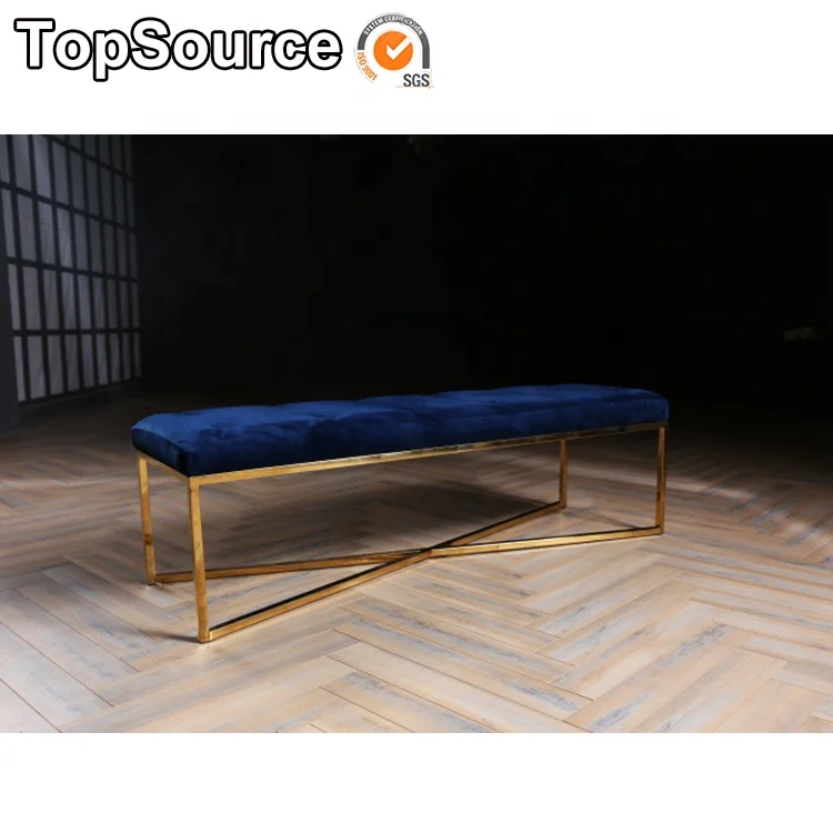 
S.G.S Certificate Modern Restaurant Street Seat Blue Velvet Chair Ottoman Bench For Shopping Mall 
