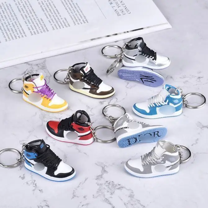 Cheap Soft Pvc Llaveros cute 3D 1/6 rubber sneaker keychain jordan shoe key chain accessories in pair