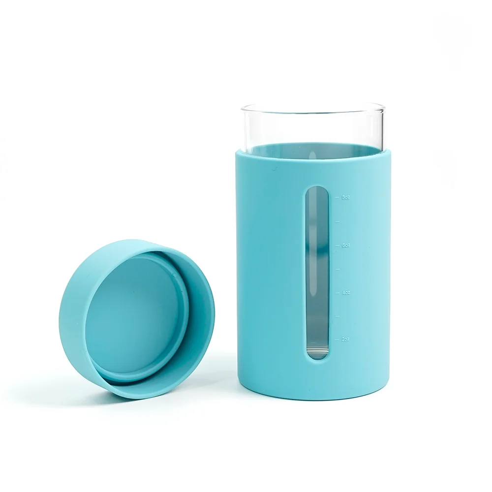 Small Capacity 8Oz/6Oz/4Oz Glass Silicone Cover Water Cup Time Scale Portable Outdoor Carrying Cup With Lid Bottled Water