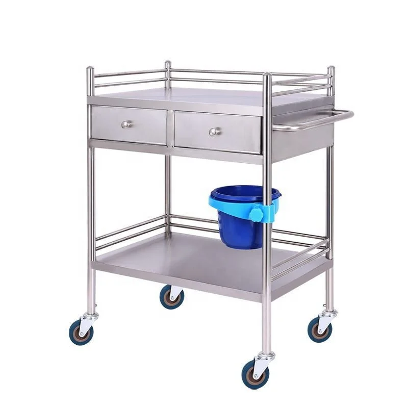 Firm 304 stainless steel 2layer hospital cart dentist instrument trolley