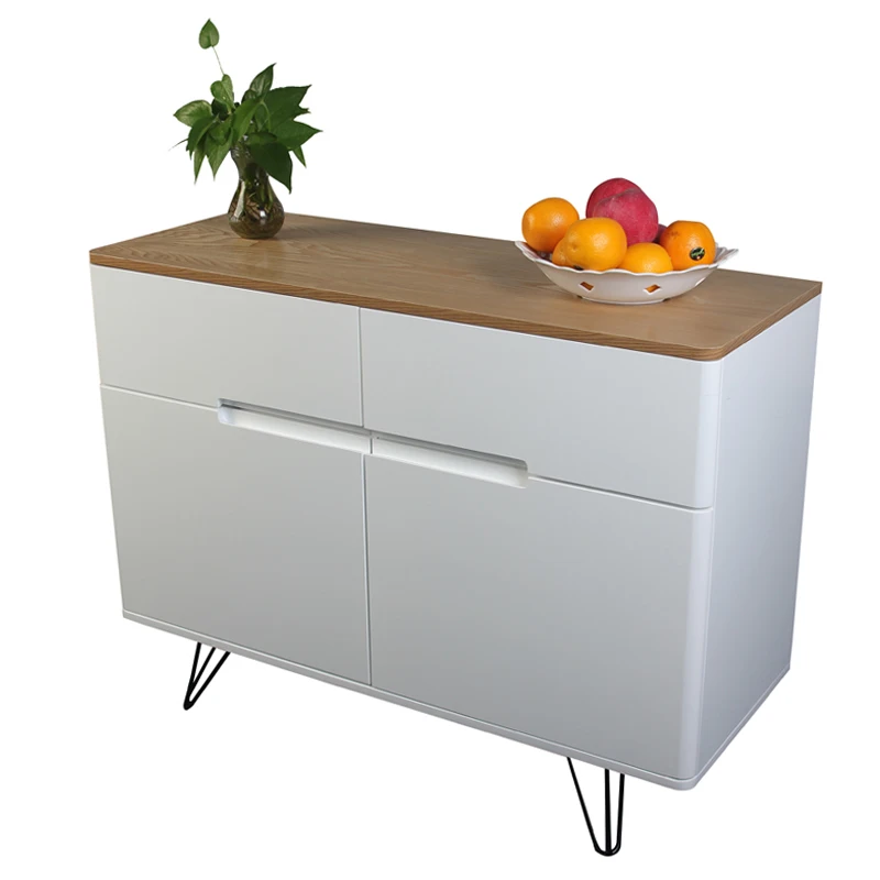 
Sturdy Construction Wooden Storage Cabinet With 2 Drawers, Metal Leg MDF Furniture 