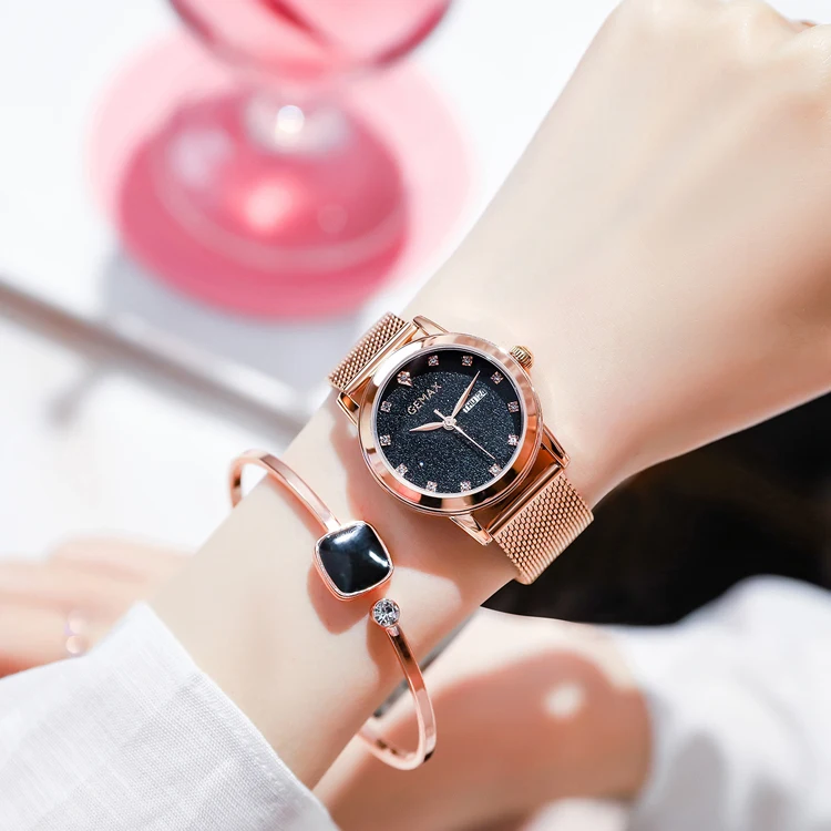 Женские кварцевые часы, часы со стразами для женщин, стильный сетчатый ремешок, женские Роскошные наручные часы