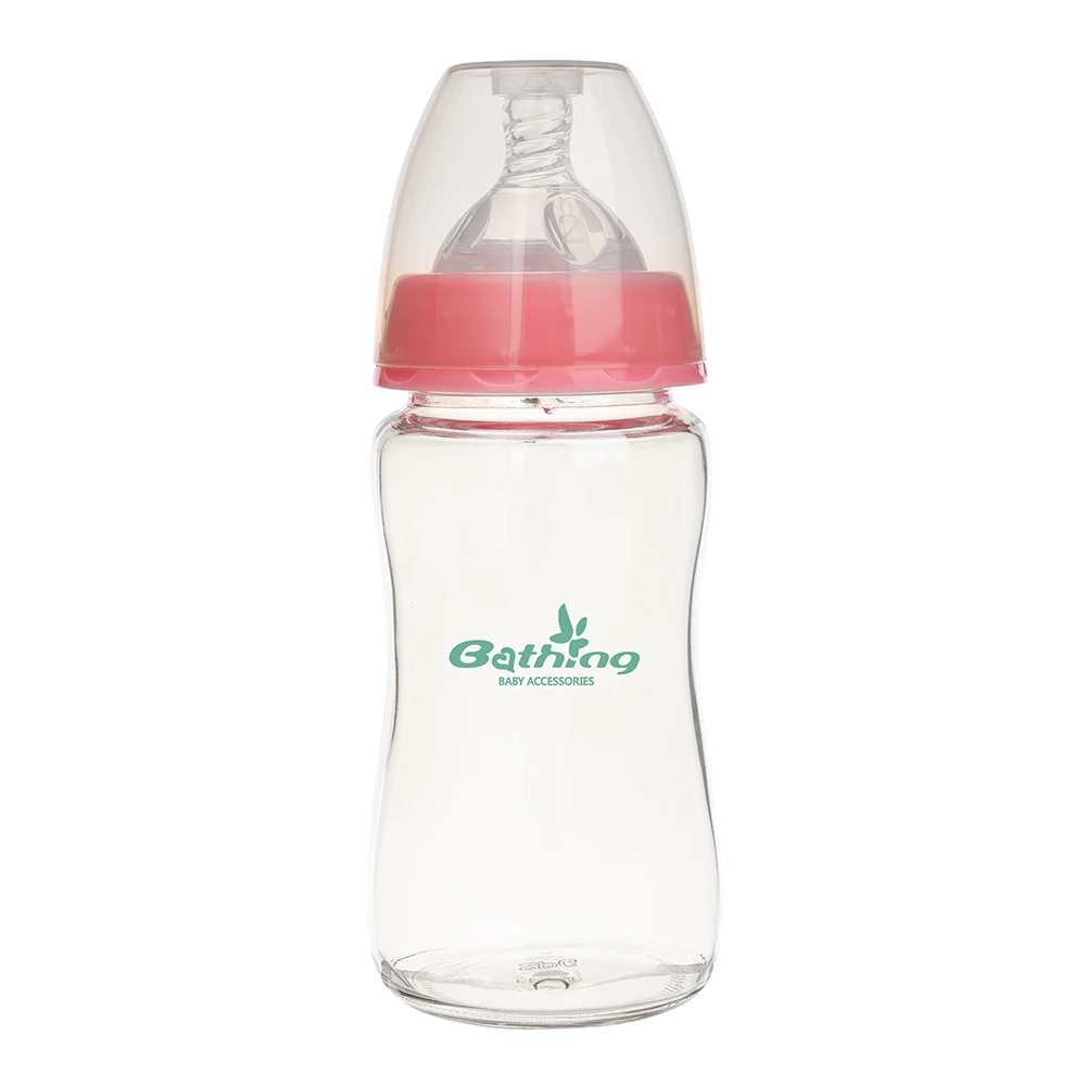 Wholesale BPA Free Travel Compact High Quality Nipples Bottle 250ml Wide Neck Newborn Baby Glass Feeding Bottle
