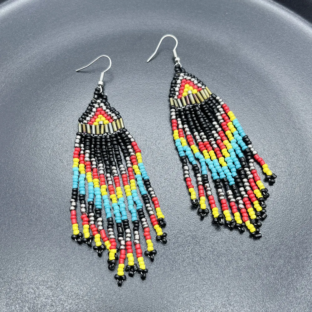 fashion dangling earrings for girls boho long fringe seed beaded tassel earrings