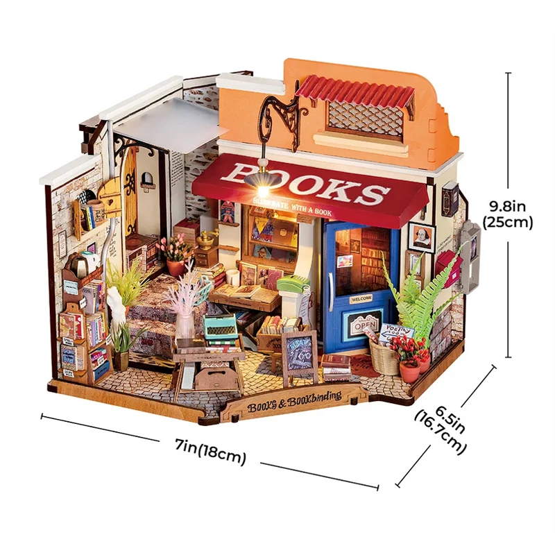 Robotime Rolife Wood Crafts Toys Gifts DG164 Corner Bookstore 3D Wooden Puzzles DIY Miniature House