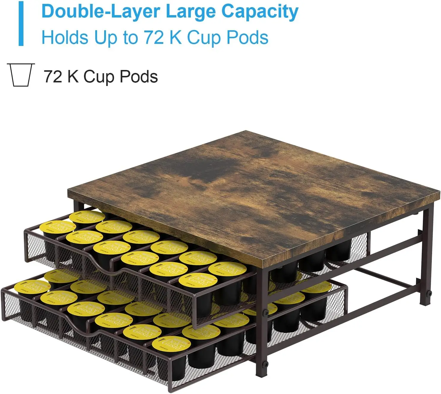 Cup Storage Drawer Holder, 72 Capacity Pods Storage Organizer for Cups Capsule Storage with Sliding Baskets for Coffee Station