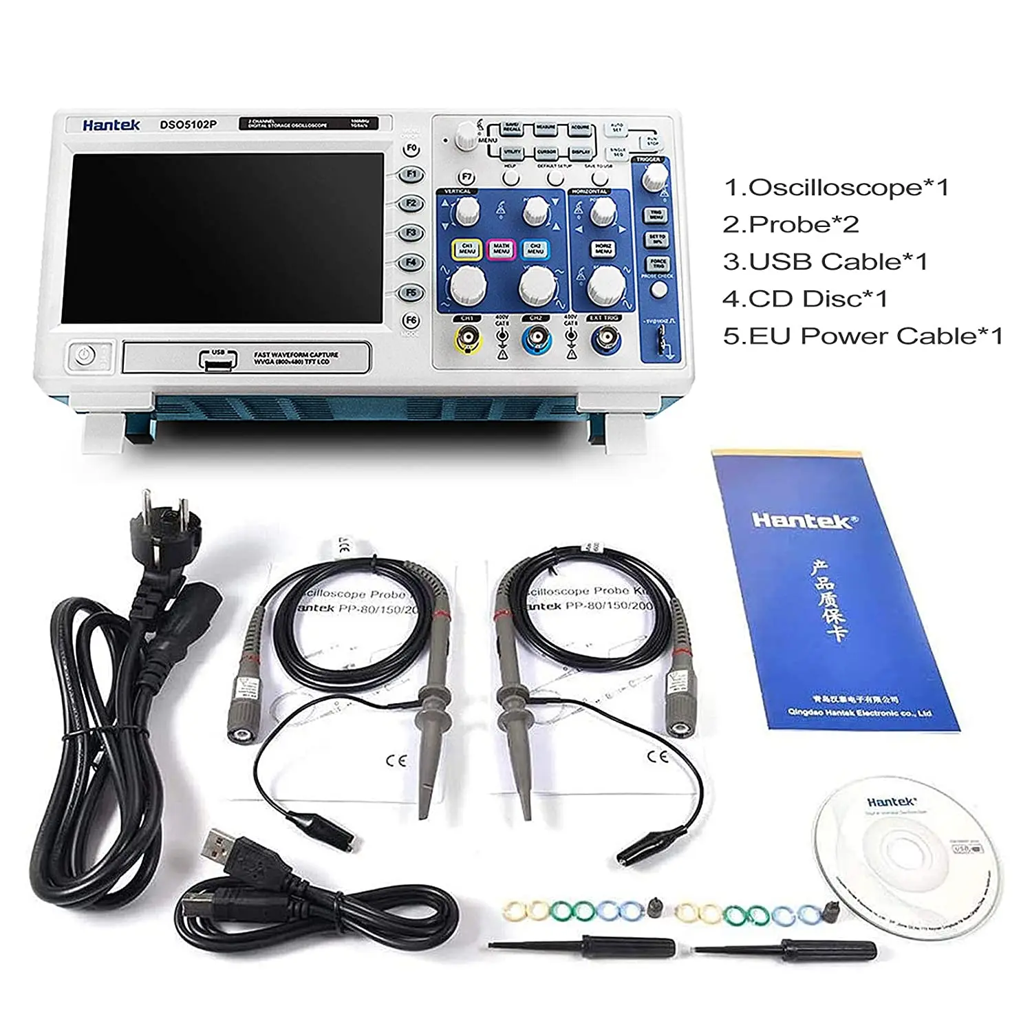 Hantek Dso5102p Digital Storage Oscilloscope 100mhz 2 Channels Bench Usb Oscilloscope