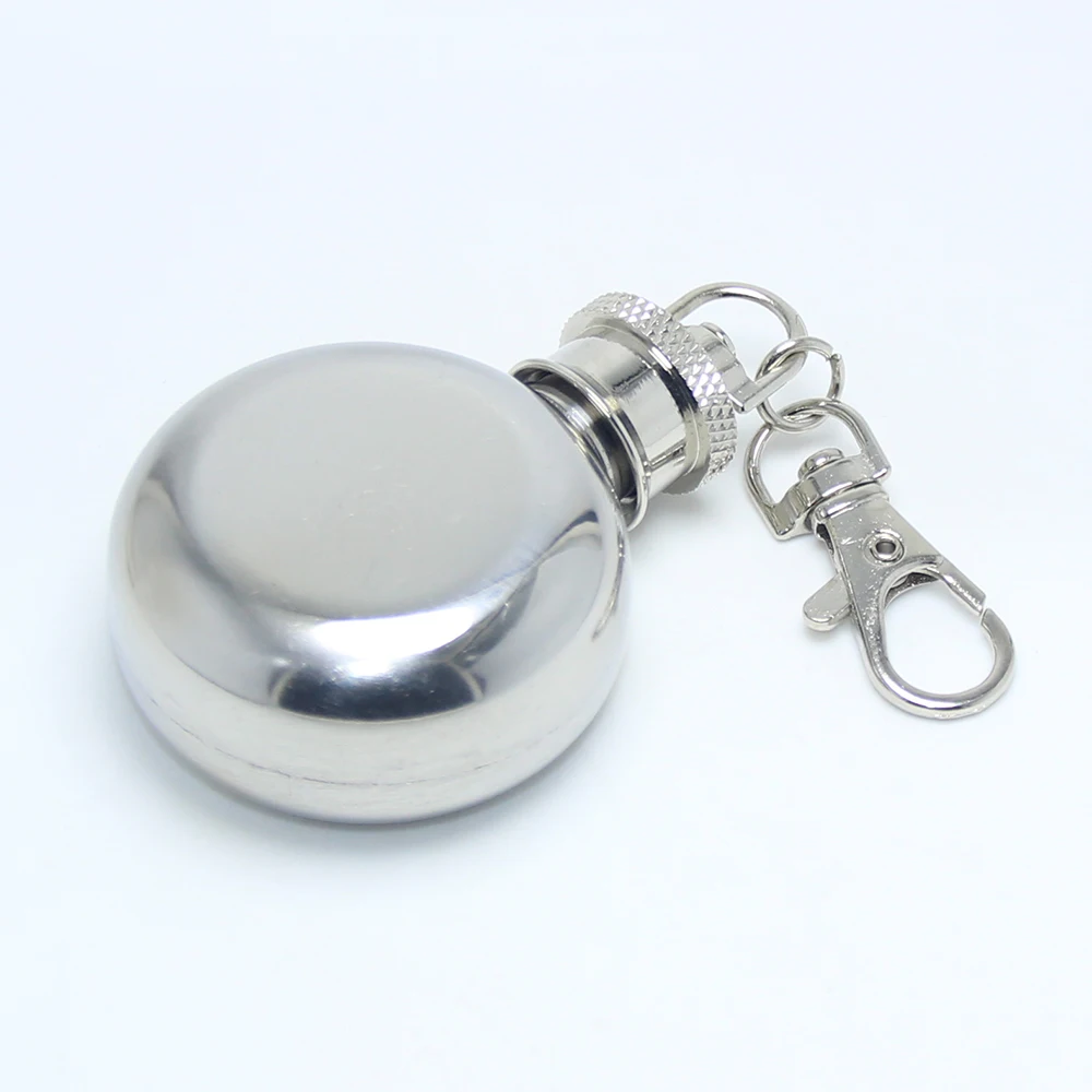 Wholesale 1oz Stainless Steel Portable Round Flagon Kettle Oilcan Keychain 28ML Metal Travel Wine Pot Mini Hip Alcohol Flask