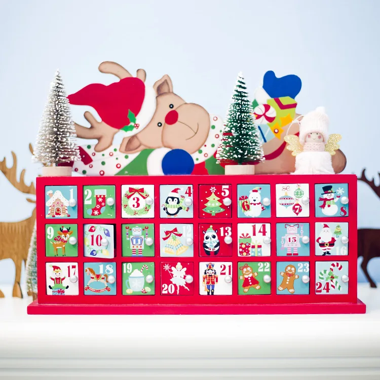 Christmas Wooden Ornaments Advent Calendar Box Children Xmas Gifts Advent Christmas Ornaments